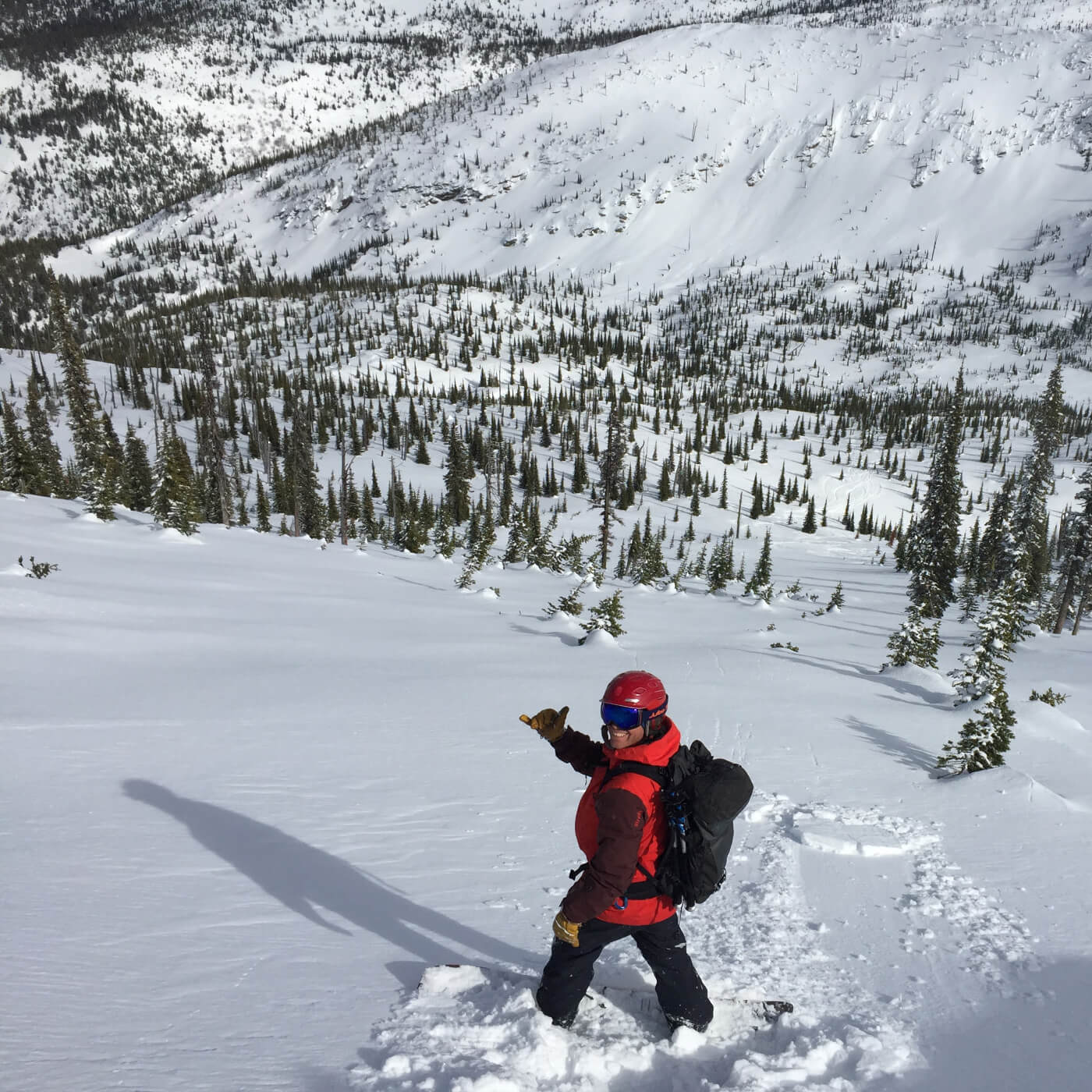 Excited to snowboard in new terrain