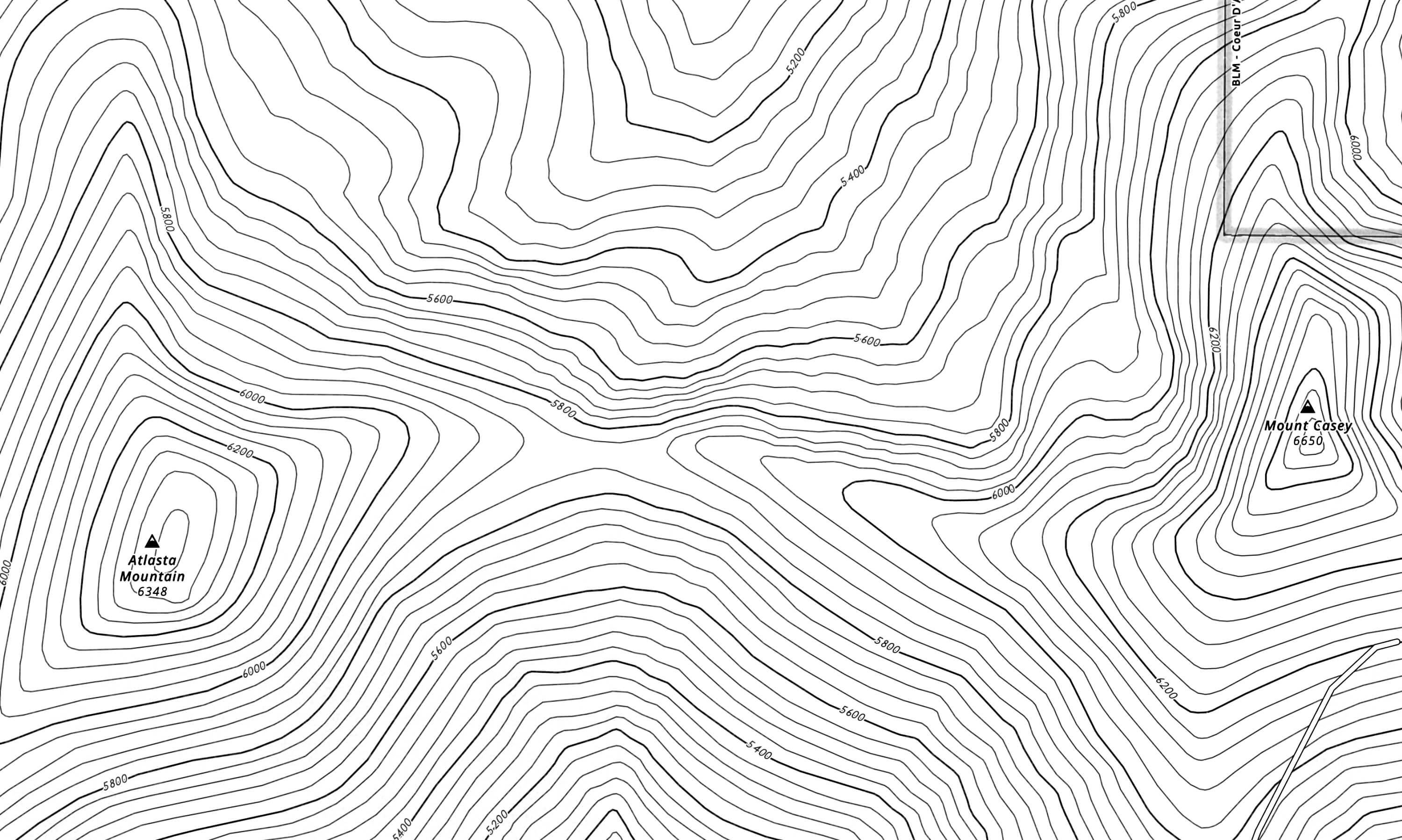 Topographic map of backcountry skiing terrain