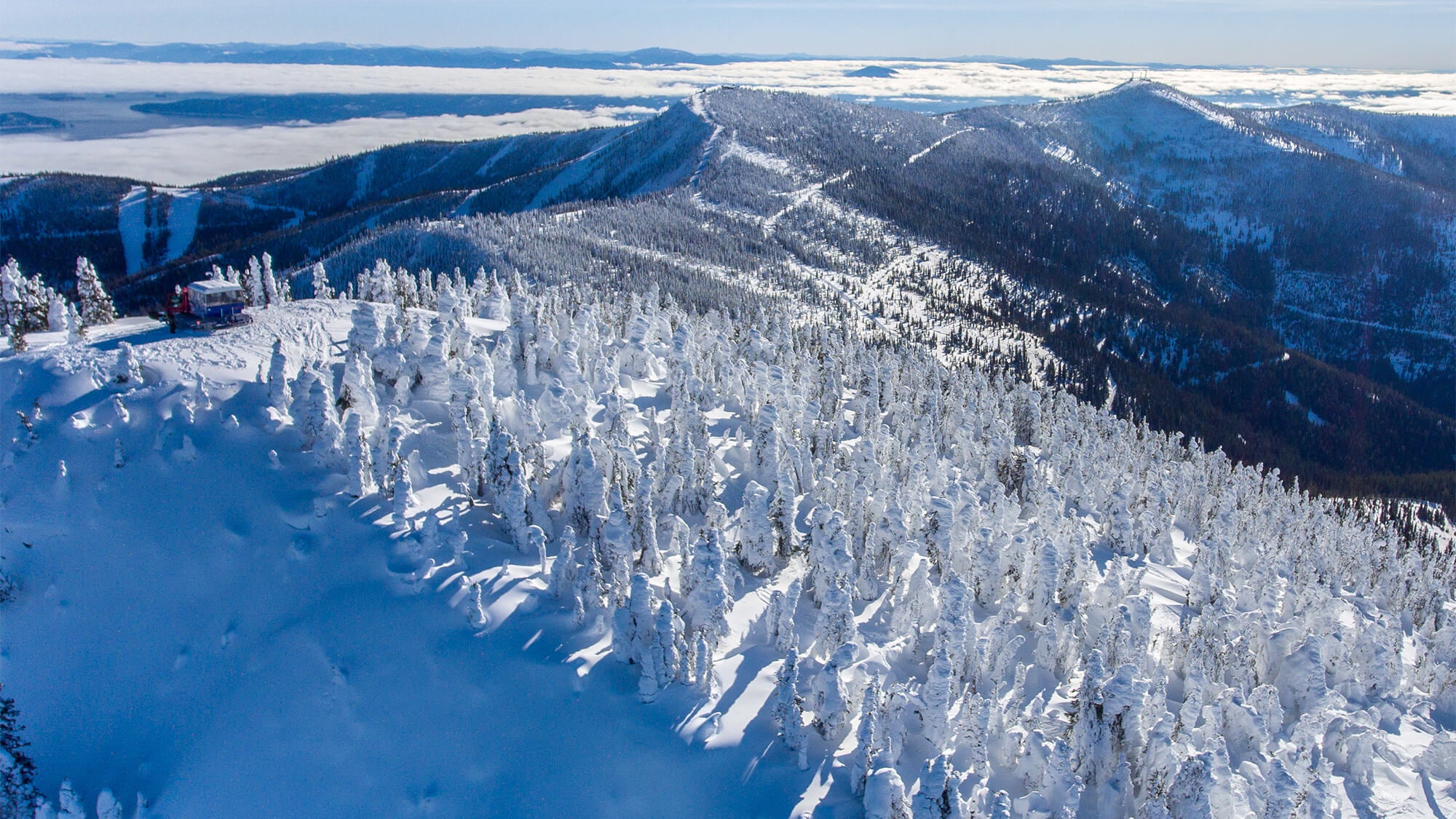 Cat skiing terrain: ridge by drone
