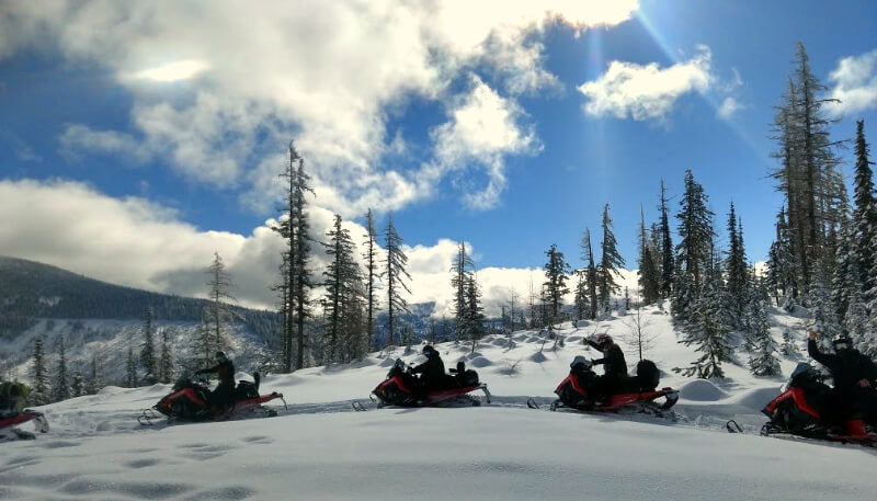 Snowmobilers in forest