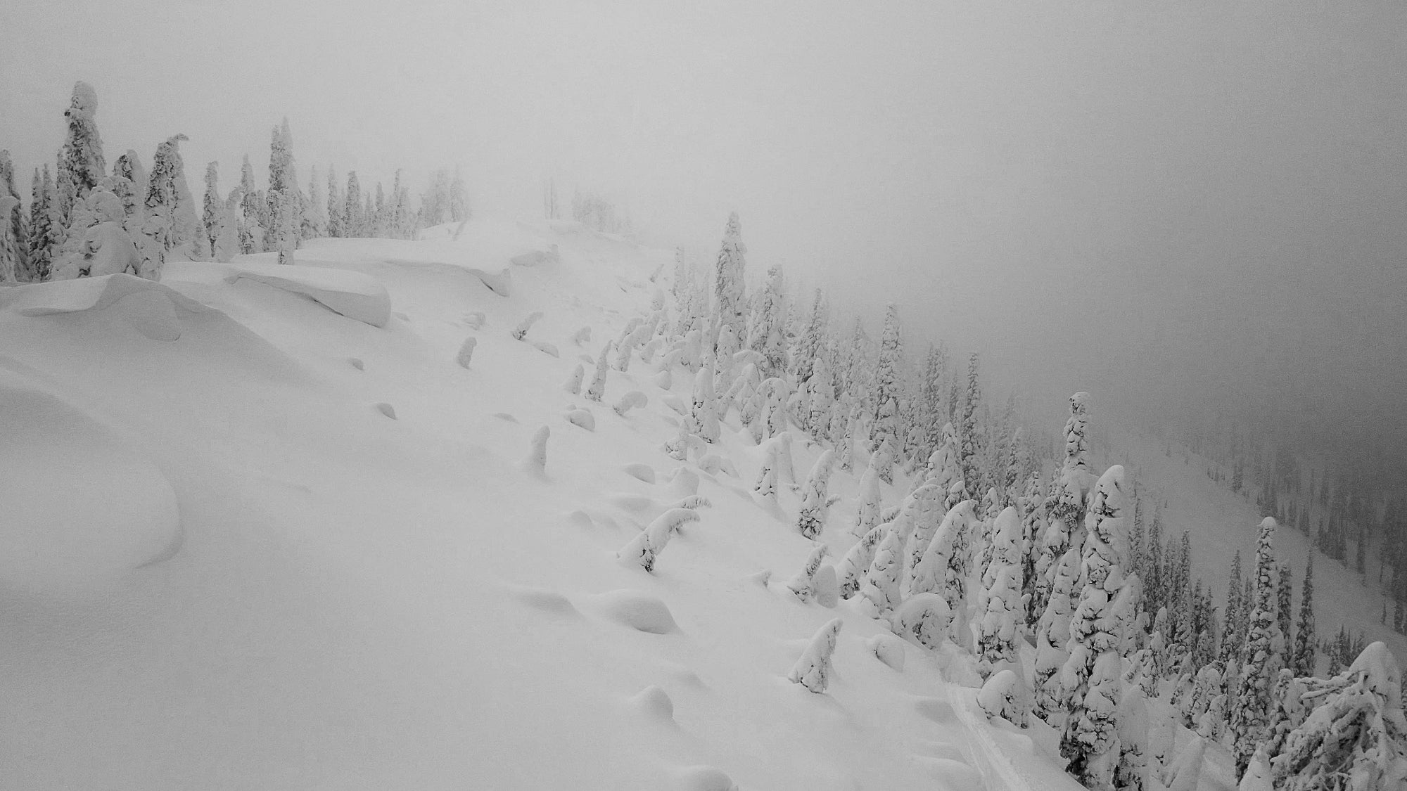 Corniced ridge in fog